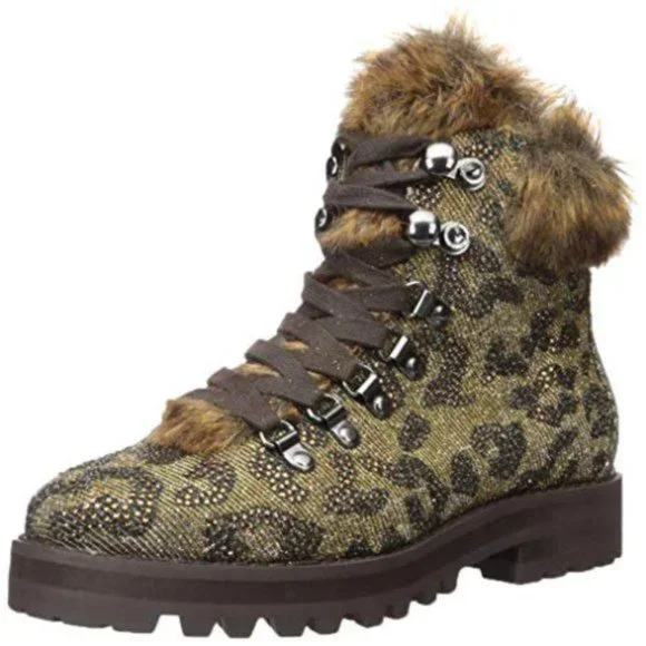 Jessica Simpson Rhinestone Leopard Hiking Fur Hiking Boots Shoe